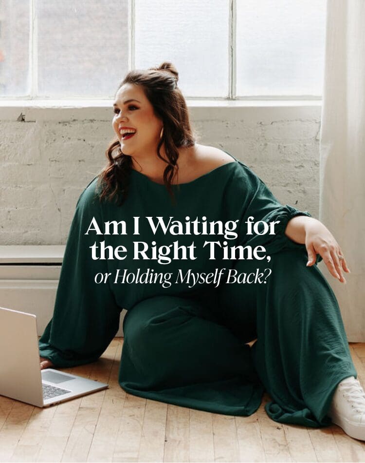 Founder of Unlock Her Co. smiling in teal on laptop because she overcame self-doubt in her business and relaunched her podcast.